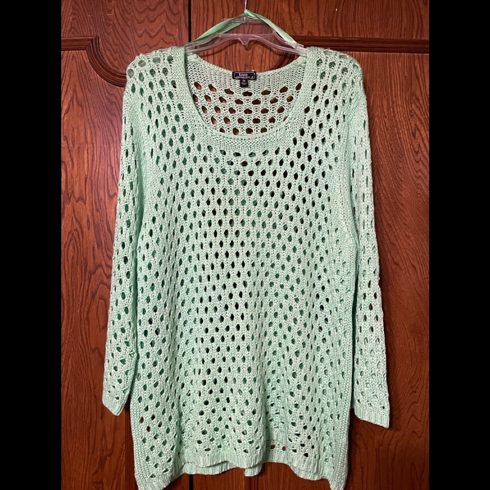 Crochet Mint Green Pull over sweater 2X